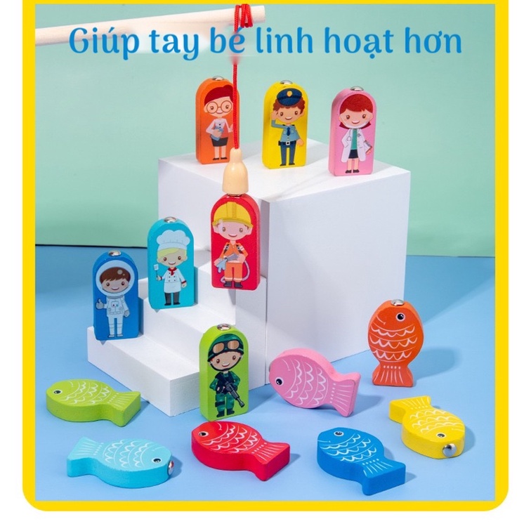 BỘ ĐỒ CHƠI CÂU CÁ, GHÉP HÌNH, GHÉP CHỮ SỐ BẰNG GỖ CAO CẤP CHO BÉ