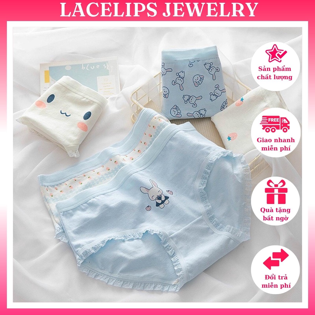 Combo 5 quần Quần Lót Nữ Cotton Cute Dễ Thương Hình Thỏ Xanh Dương siêu đáng yêu