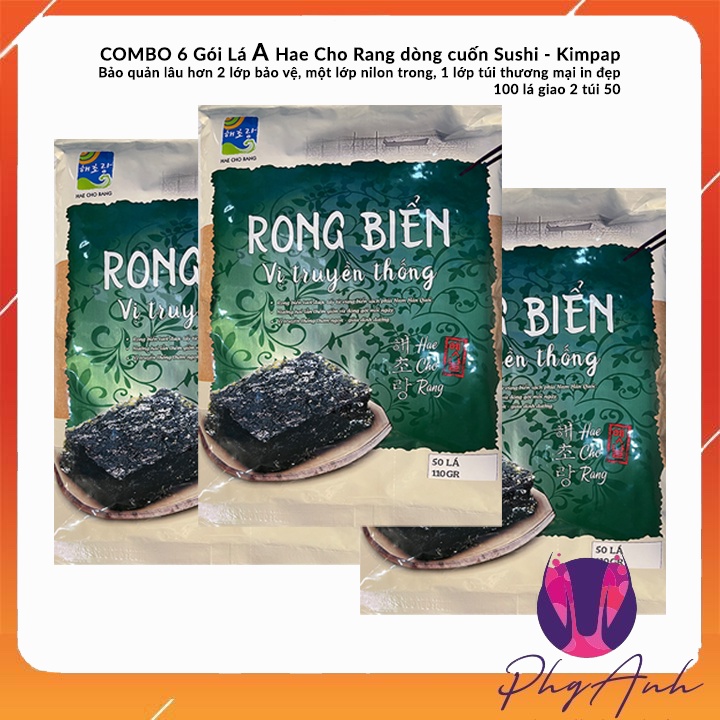 Combo 06 gói Sushi Nori Rong biển cuốn cơm 50 lá