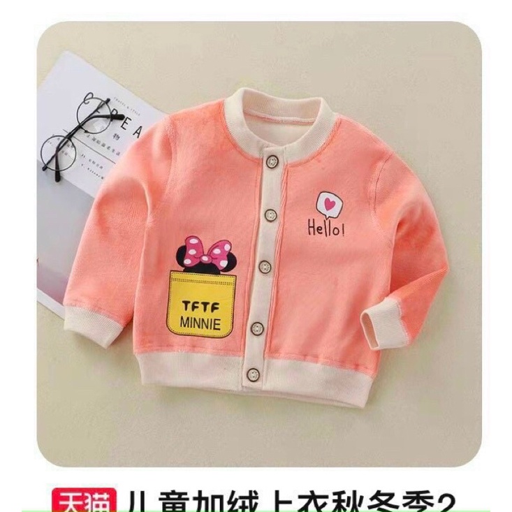 Áo cardigan nhung lót lông cho bé trai bé gái, quần áo trẻ em thu đông