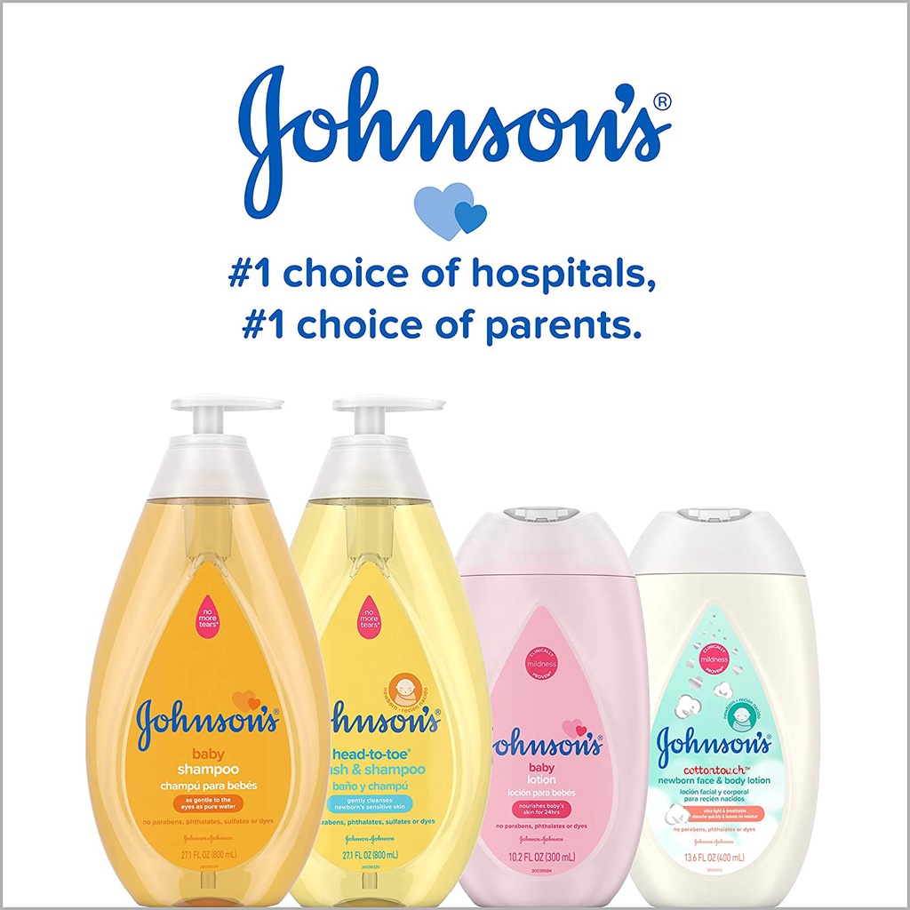 Johnson's Head-to-Toe Gentle Tear-Free Baby & Newborn Wash & Shampoo 800ml- Sữa tắm gội dành cho trẻ sơ sinh