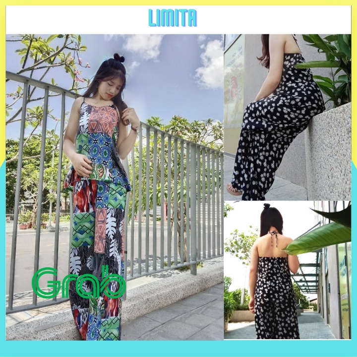 Bộ Áo Dây Yếm Phong Cách Cổ Điển Pha Hiện Đại SEXY Quần Dài Ống Rộng Vải Lụa Mềm Mại Mịn Màng Thoáng Mát DYT01
