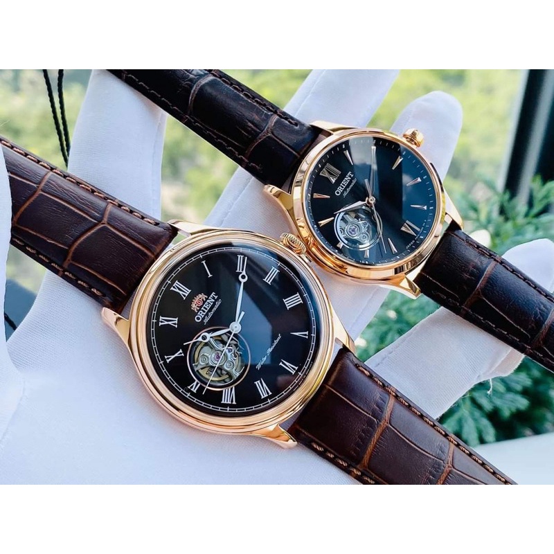 ĐỒNG HỒ COUPLE CHÍNH HÃNG ORIENT FAG00001T0 & RA-AG0024Y Mặt Nâu hở Tim, viền Rose Gold