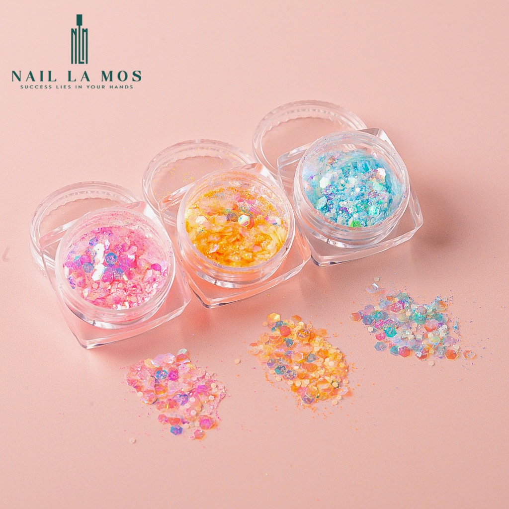 Set 6 hũ nhũ kim tuyến dạ quang đủ màu - nhũ nails phát sáng đắp ẩn gel phong cách Hàn Nhật