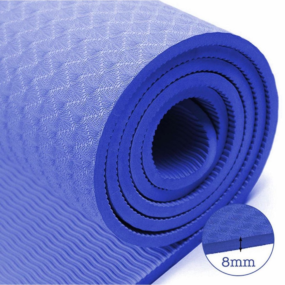 Thảm tập Yoga TPE 8mm có Định tuyến bông sen, chống trơn tốt (Tặng túi đựng thảm, dây buộc)