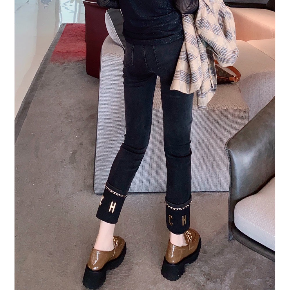 Quần Jean Lưng Cao Dáng Suông Thẳng Thiết Kế Hình Điếu Thuốc