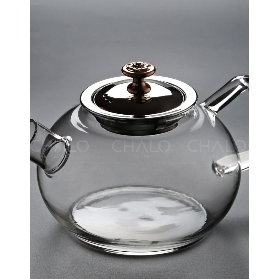 Bình trà thủy tinh chịu nhiệt dáng tròn nắp và lọc trà inox 1000ml - GPH22