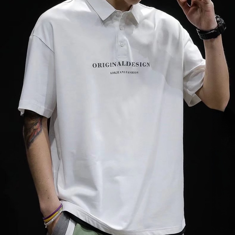 Áo polo Tay Ngắn Dáng Rộng Cổ Bẻ Thêu Họa Tiết Thời Trang Cho Nam Size M-2XL