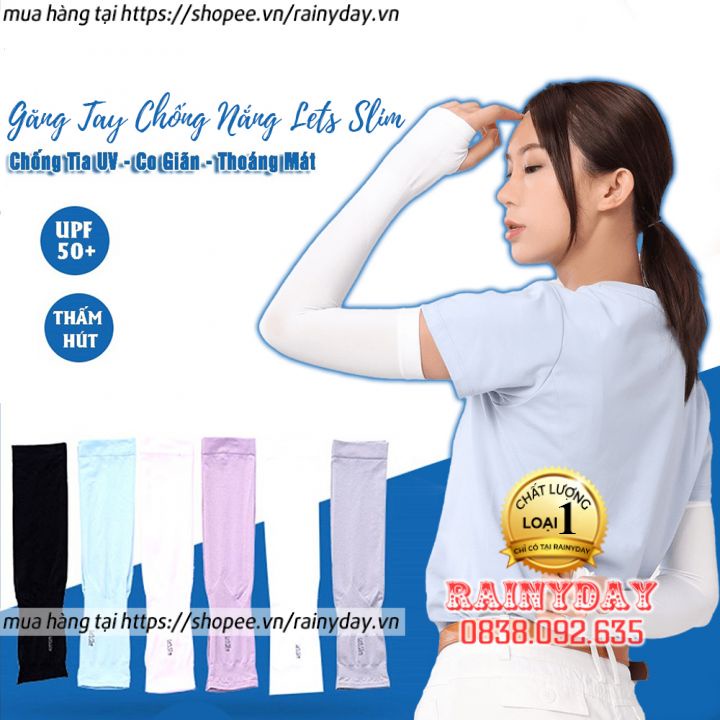 Găng tay chống nắng let's slim bao ống dài tay xỏ ngón đi phượt thể thao vải thun thời trang cho nam nữ