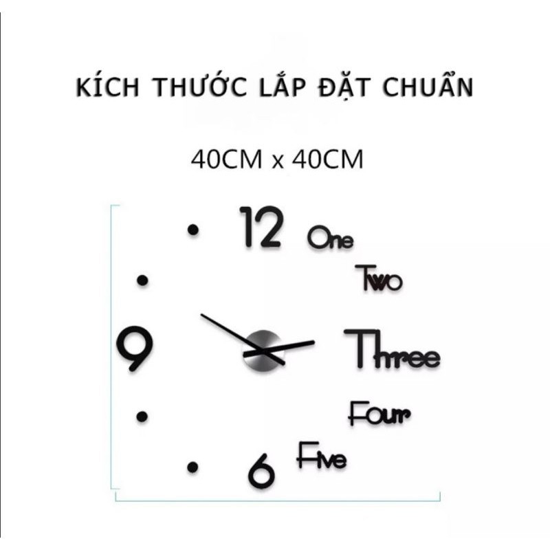 Đồng hồ dán tường 3D sang trọng. Kích thước 40 x 40cm. Phù hợp mọi không gian nội thất. Có sẵn keo dán dễ dàng
