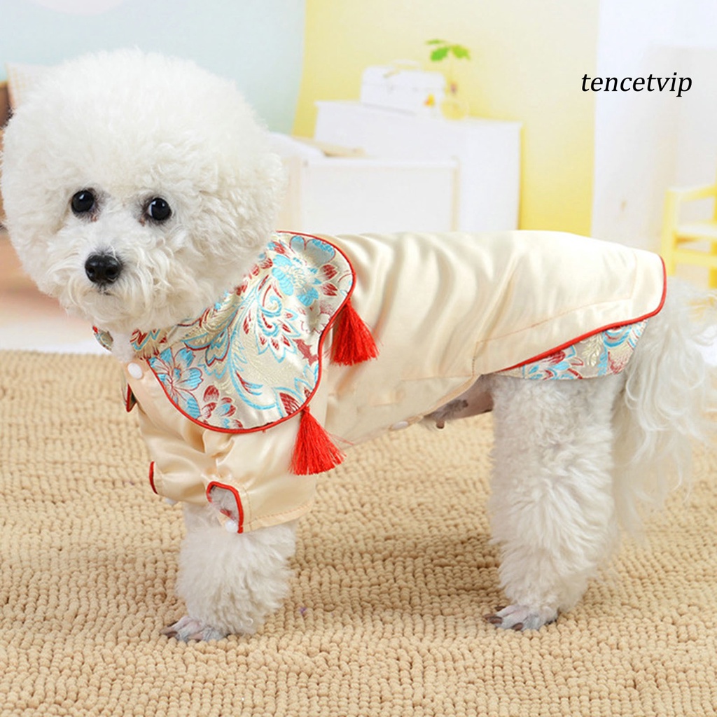 Đầm sườn xám vải cotton phối tua rua phong cách Trung Hoa thời trang xuân hè cho thú cưng