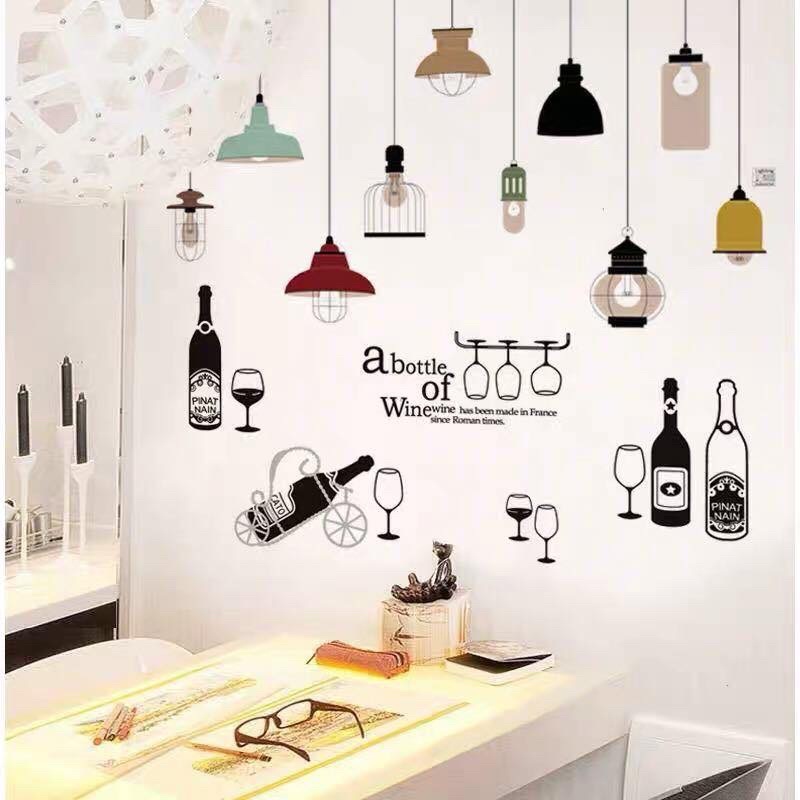 [NHIỀU MẪU] Decal dán tường ⚡️𝐅𝐑𝐄𝐄 𝐒𝐇𝐈𝐏⚡️ Decal dán tường Dàn đèn kệ rượu - PVC chống thấm nước, keo siêu dính