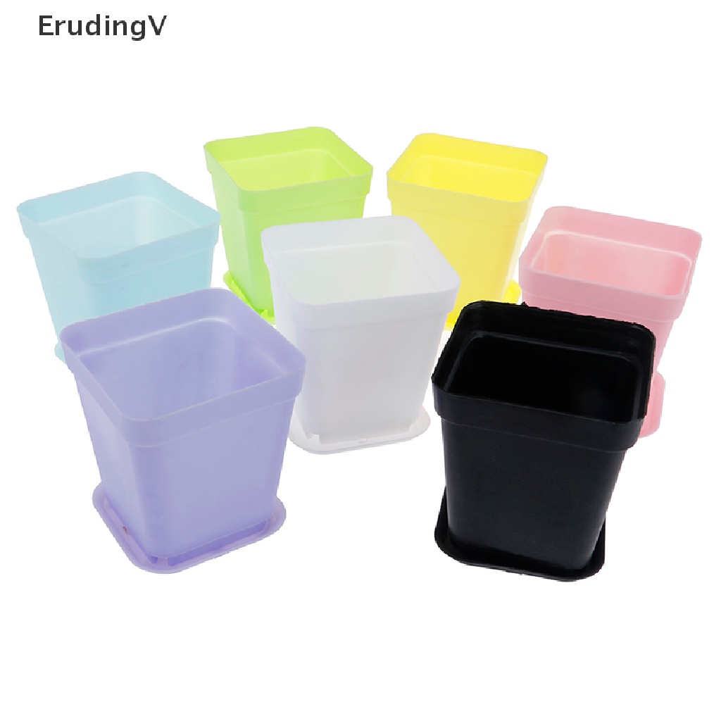 Bộ 5 Chậu Hoa Mini Hình Vuông Bằng Nhựa Dùng Trang Trí Bàn Làm Việc