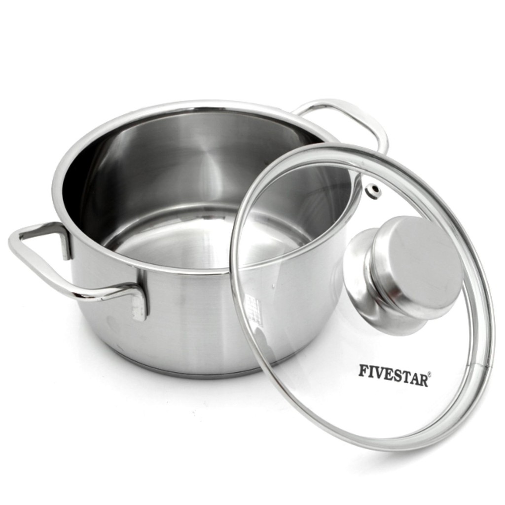 Bộ nồi inox 430 bếp từ 3 đáy FiveStar Standard 4 món nắp kính.tặng 1 vá canh inox