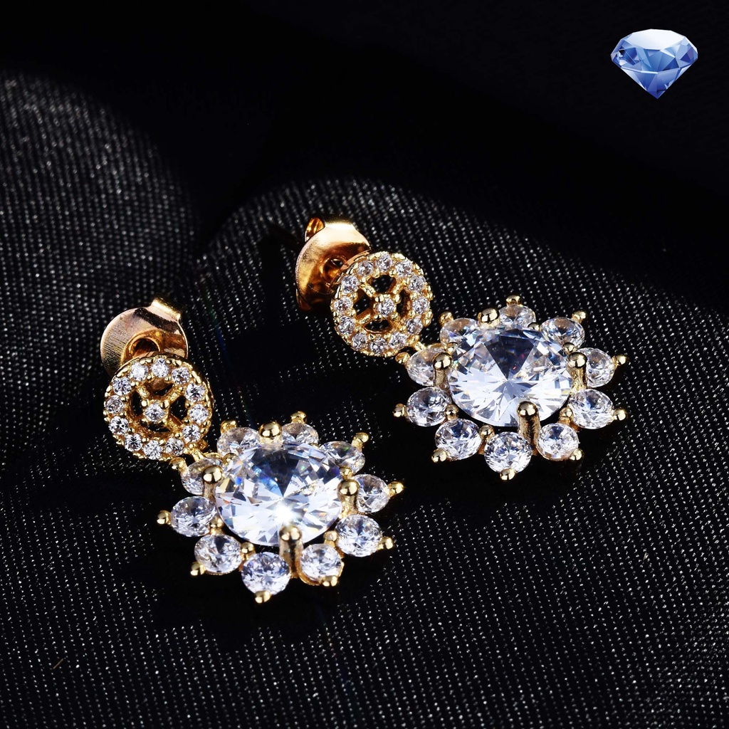 Bộ Vòng cổ + Bông Tai Mạ Bạc S925 Hình Hoa Hướng Dương Lấp Lánh Sang Trọng