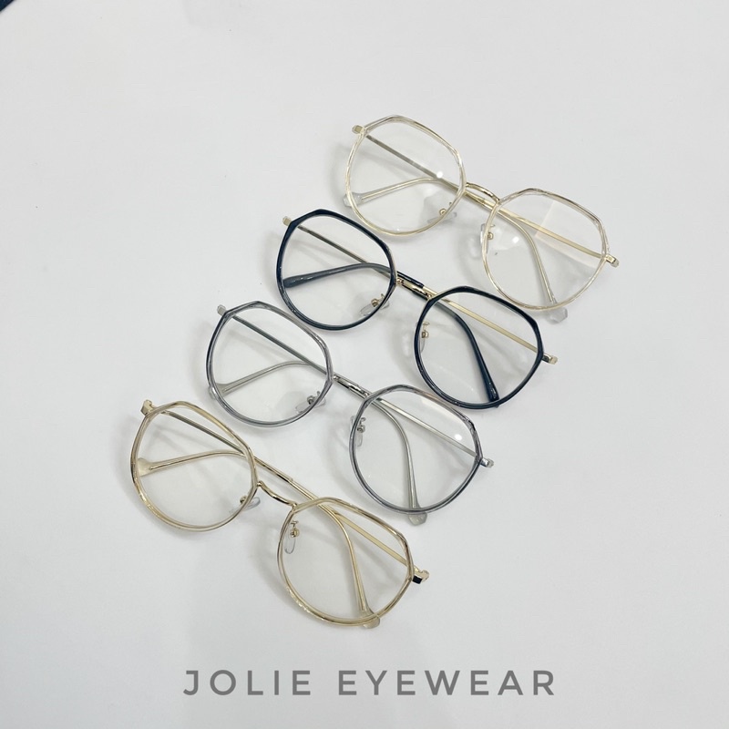 Kính không độ, gọng kính cận kim loại đa giác màu sắc Jolie Eyewear 6019 chống ánh sáng xanh, UV400