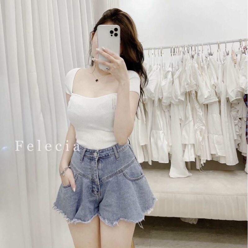 Quần short jean nữ dáng xoè gấu siêu hót, chất jean đẹp cạp cao cá tính,