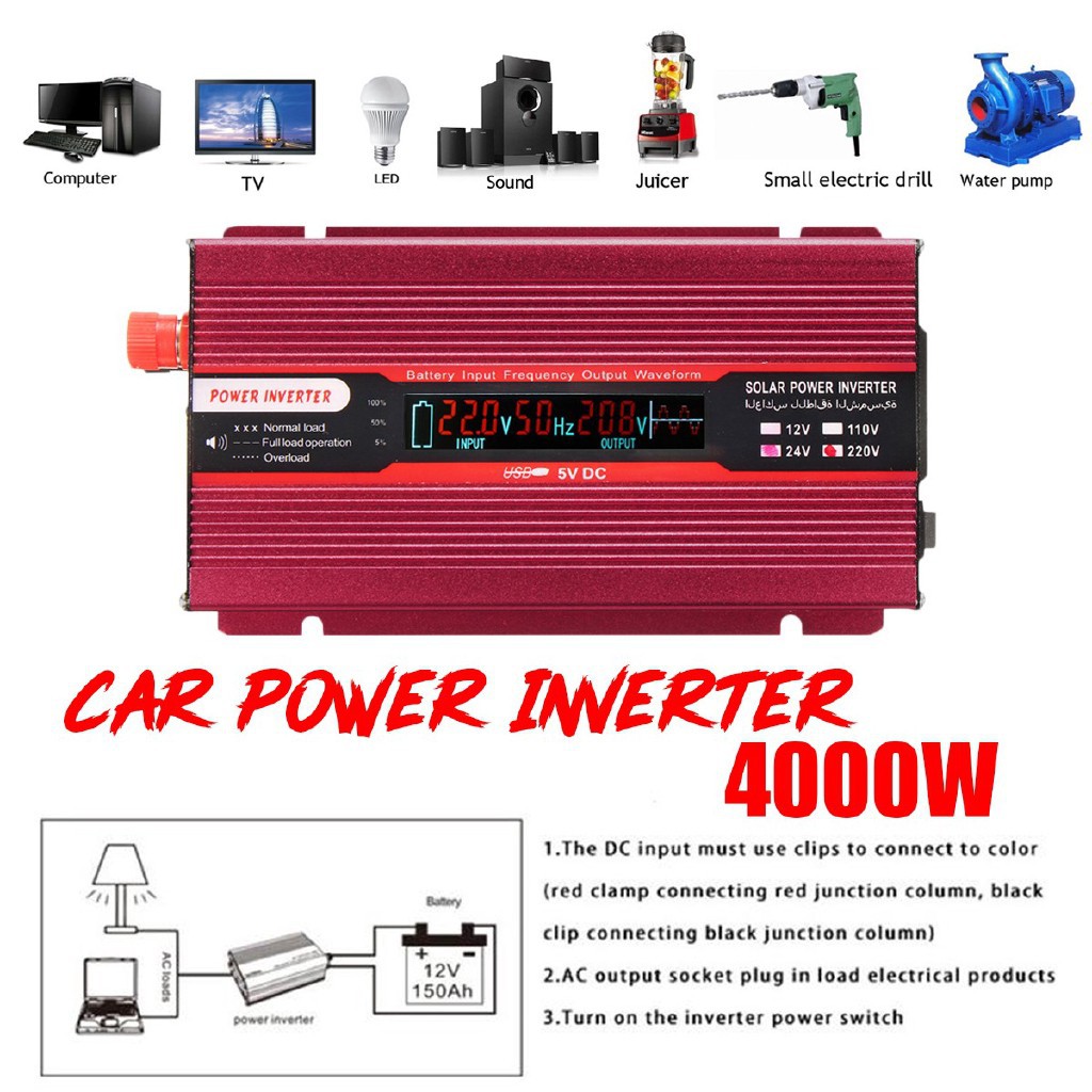 【RC Kuduer】Bộ Chuyển Đổi Điện 12 / 24V Sang Ac 220 / 110V 4000W Cho Xe Hơi