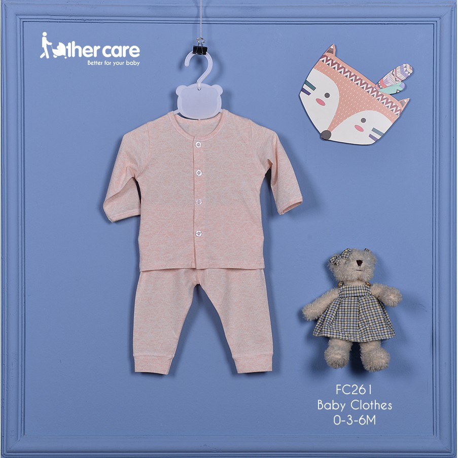 Bộ Quần Áo Sơ Sinh FatherCare Cài Thẳng Dài Tay Sợi tre - Hình trám FC263