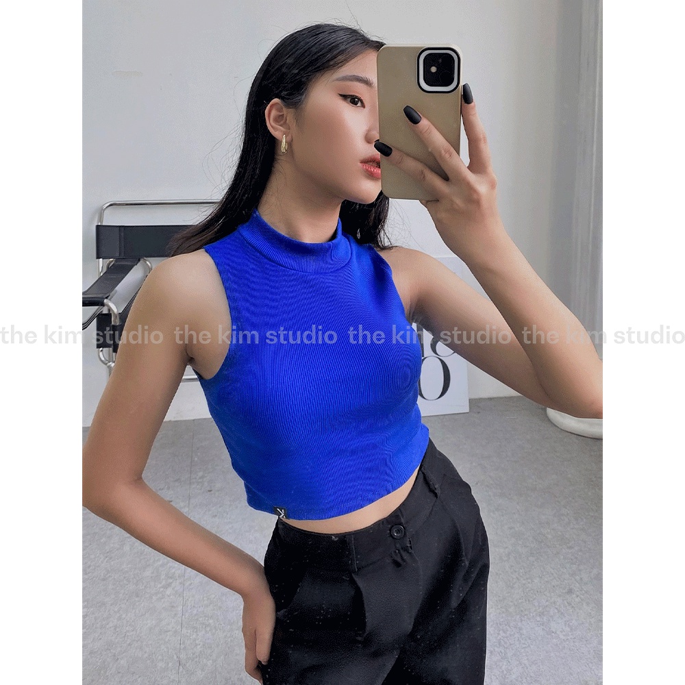 Áo ba lỗ trơn croptop The Kim , áo croptop cổ cao thun tăm cho nữ A116