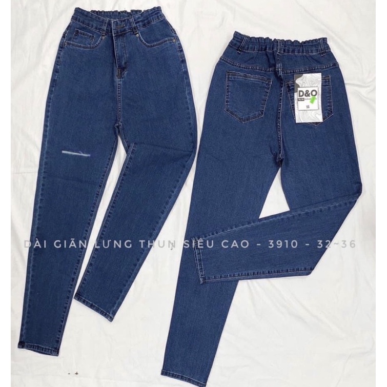 [Bigsize 32-36] Quần Jean Skinny Xanh Đậm Rách 1 Đùi Tua Lai, Jean Co Giãn Lưng Siêu Cao