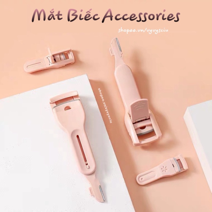 SS56 Kẹp bấm mi trên & dưới kèm cạo lông mày mini bỏ túi Manila