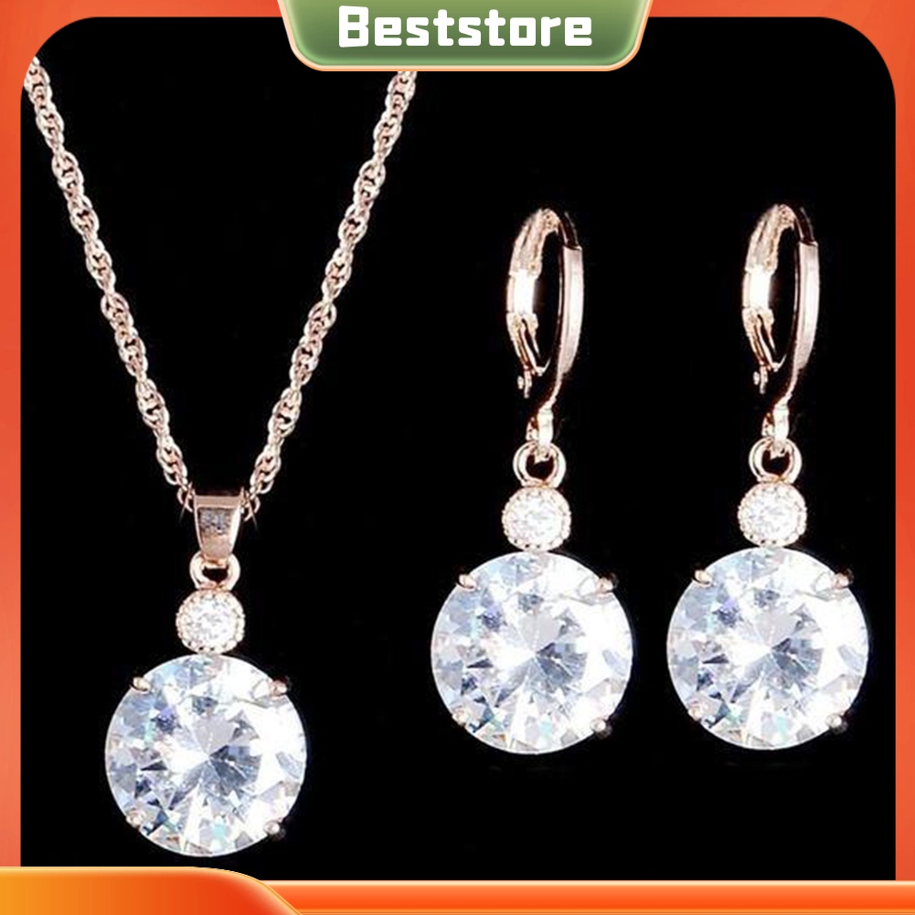 Bộ vòng cổ và bông tai đính đá pha lê hình tròn thời trang cho nữ