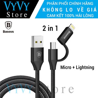 Cáp sạc nhanh 2 đầu Baseus Yiven 2in1 cho Iphone, Samsung (Micro + Lightning) - Chính hãng phân phối
