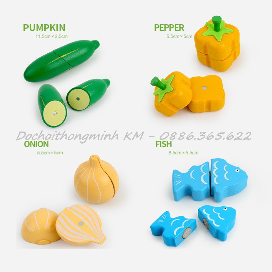 Đồ Chơi Gỗ Mô Phỏng Cắt Trái Cây và Rau Củ Quả 17 Chi Tiết