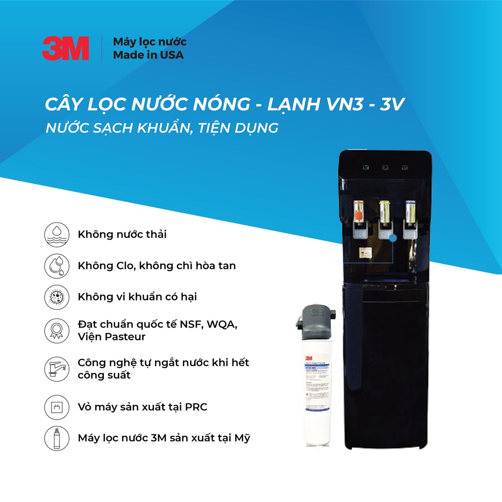 Cây Lọc Nước Nóng Lạnh 3M VN3-3V Màu Đen (Sử Dụng Máy 3M Brew120)