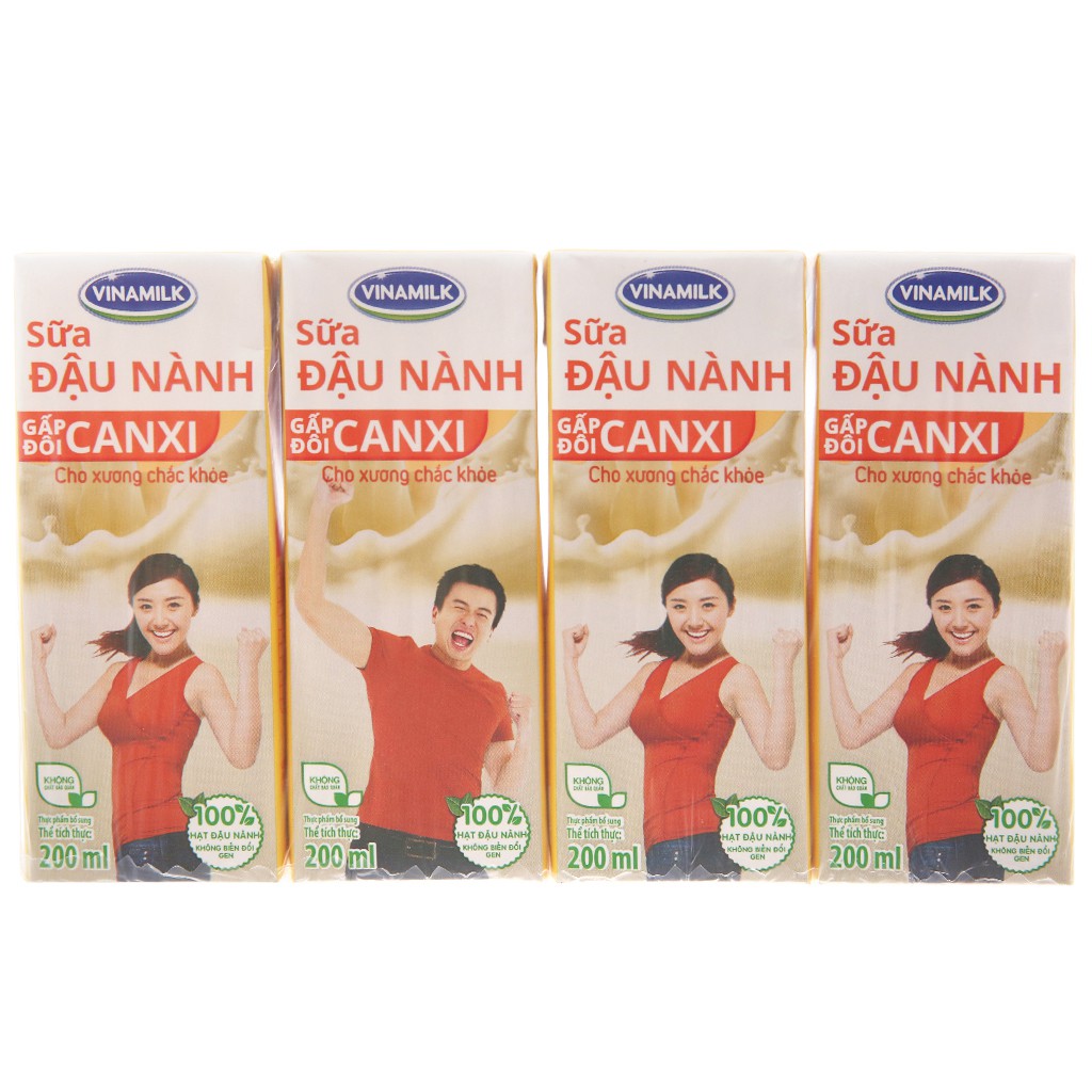 Lốc 4 hộp sữa đậu nành Vinamilk gấp đôi canxi 200ml