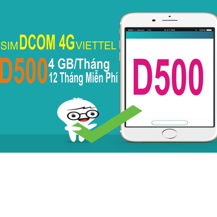 sim 4G DCOM viettel trọn gói 1 năm goi D500 không phí gia hạn
