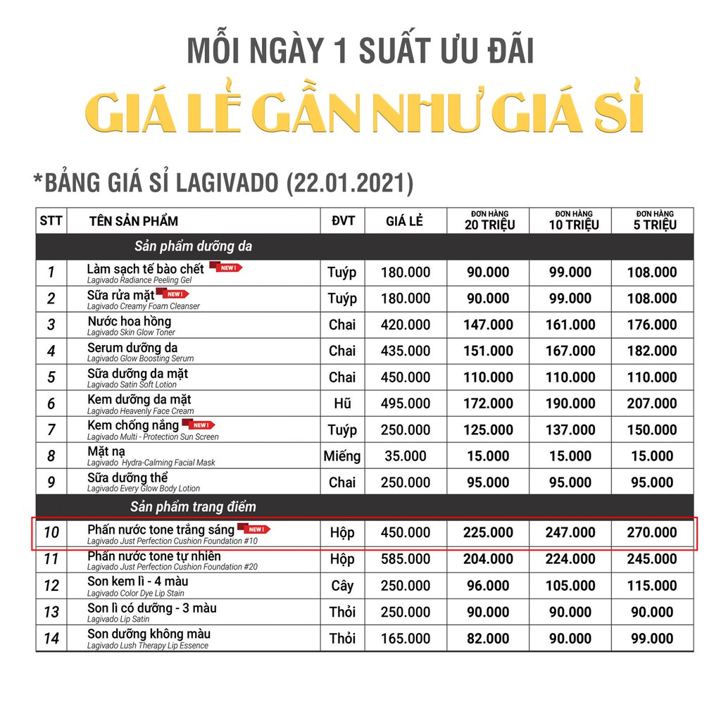 Phấn nước kiềm dầu - Cushion Lagivado #10 tone trắng sáng | BigBuy360 - bigbuy360.vn