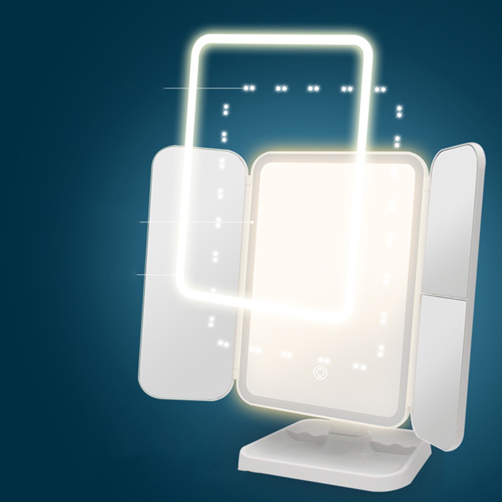 Bộ gương trang điểm gấp ba khúc có đèn led 52 bóng dành cho nữ