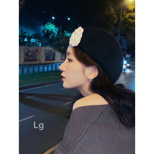 Mũ nồi dạ chanel gắn hoa