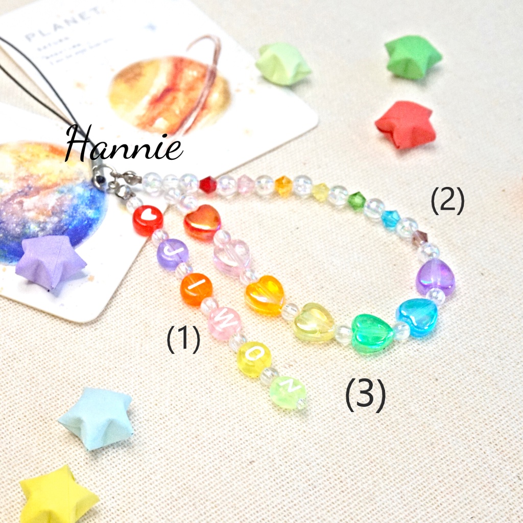 Móc khóa pha lê cầu vồng trái tim ngôi sao custom tên - Phụ kiện dây treo điện thoại túi xách balo chìa khóa handmade