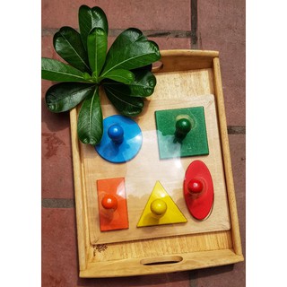 bộ 5 hình học cơ bản loại dày, Đồ Chơi Gỗ - Bảng Ghép Hình - Giáo Cụ Montessori 0-3 tuổi