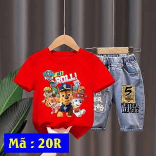 Bộ Áo Thun In Hình Chú Chó Cứu Hộ (1) + Quần Short Jean Cho Bé 0-10 Tuổi (8-35kg)