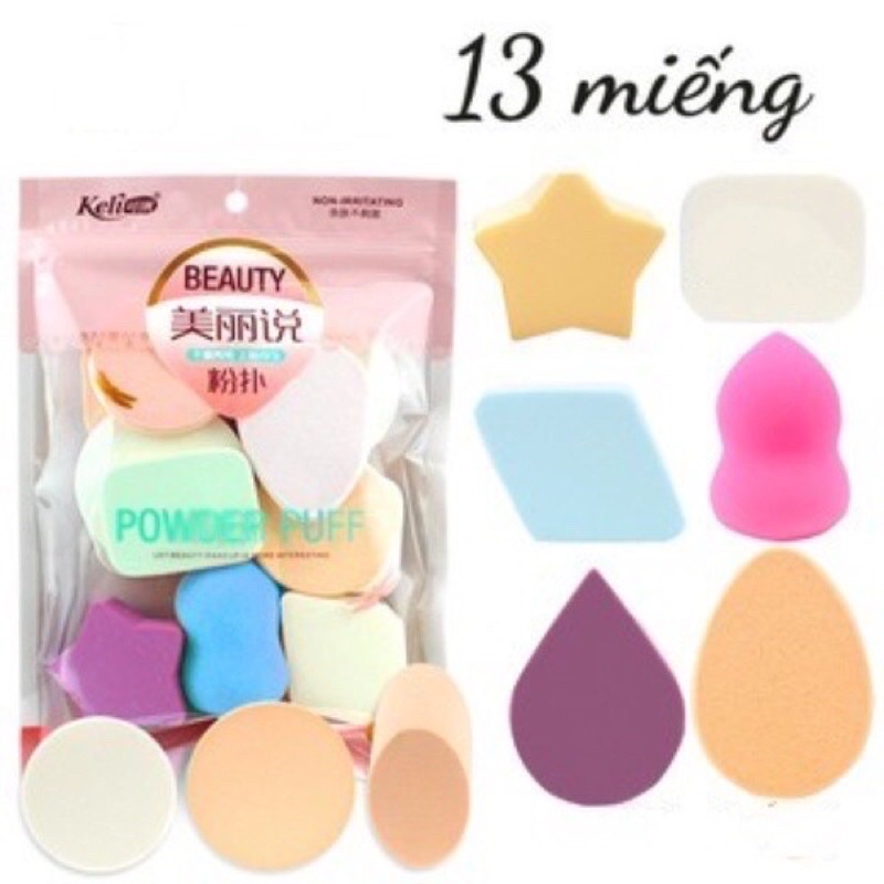 Set 13 miếng bông mút make up, tán phấn, tán mĩ phẩm