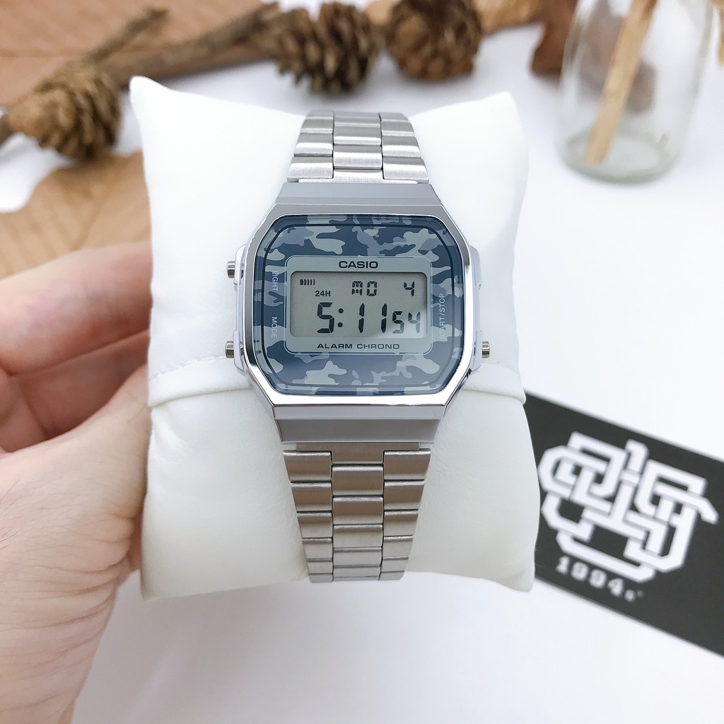 Đồng hồ nam Casio A168 Camouflage A168WEC-1EF / A168WEGC-3 dây thép không gỉ, chống nước 50m, size 36mm, hàng chính hãng