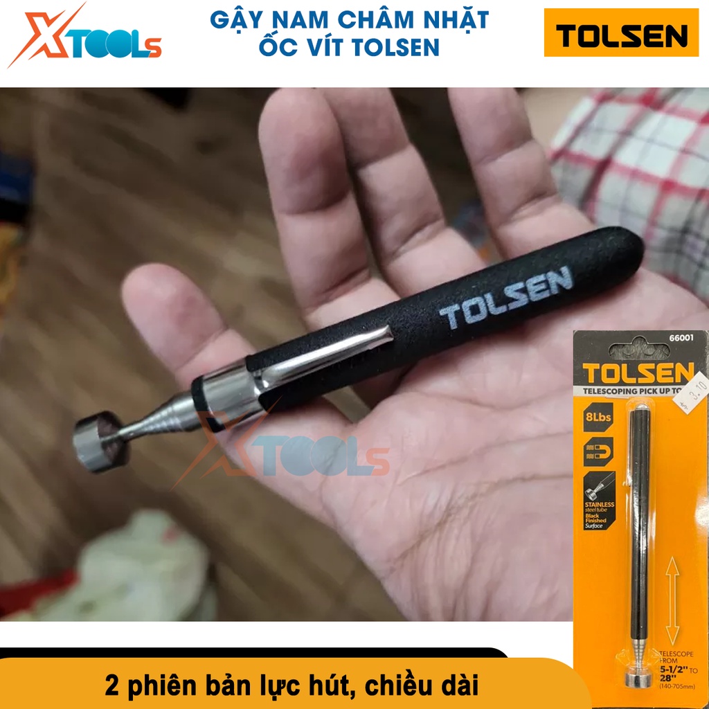 Cây nam châm nhặt ốc vít Tolsen gậy nam châm 64-70cm, thép không gỉ, hút đồ vật bằng kim loại