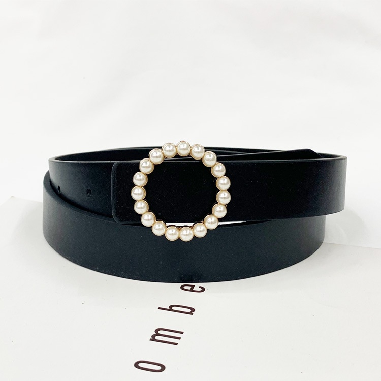 Thắt Lưng Da Đính Đinh Tán Ngọc Trai Đen Sang Trọng Thời Trang Cho Nữ