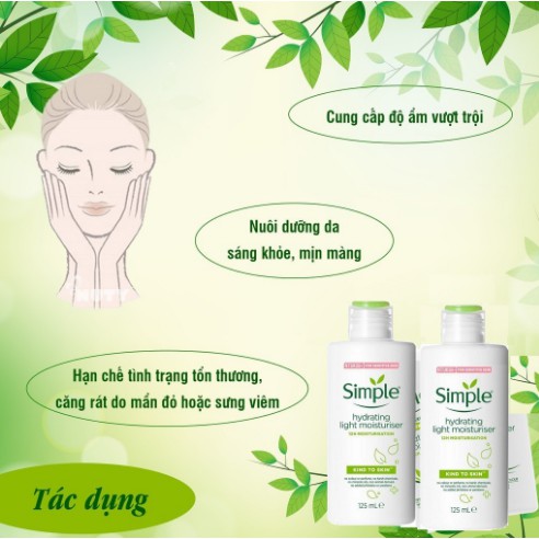 Combo Làm Sạch Sâu, Dưỡng Ẩm, Ngăn Lão Hóa Và Tái Tạo Da Sáng Khỏe Simple Kind To Skin (Toner 200ml + Sữa dưỡng 125ml)