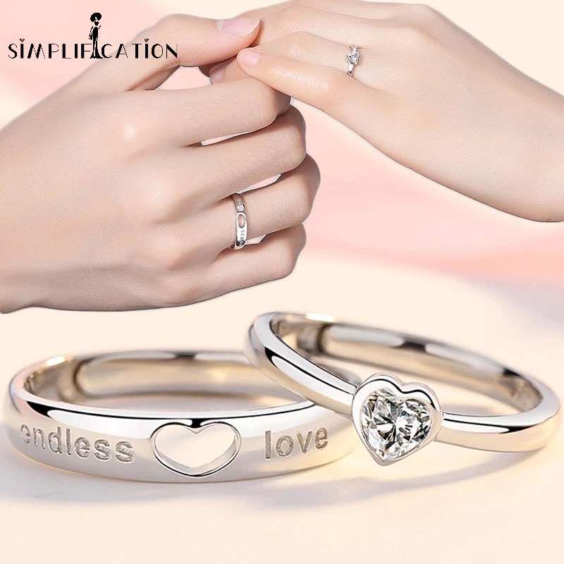 Nhẫn Cặp Đính Đá Zircon Hình Trái Tim Cổ Điển