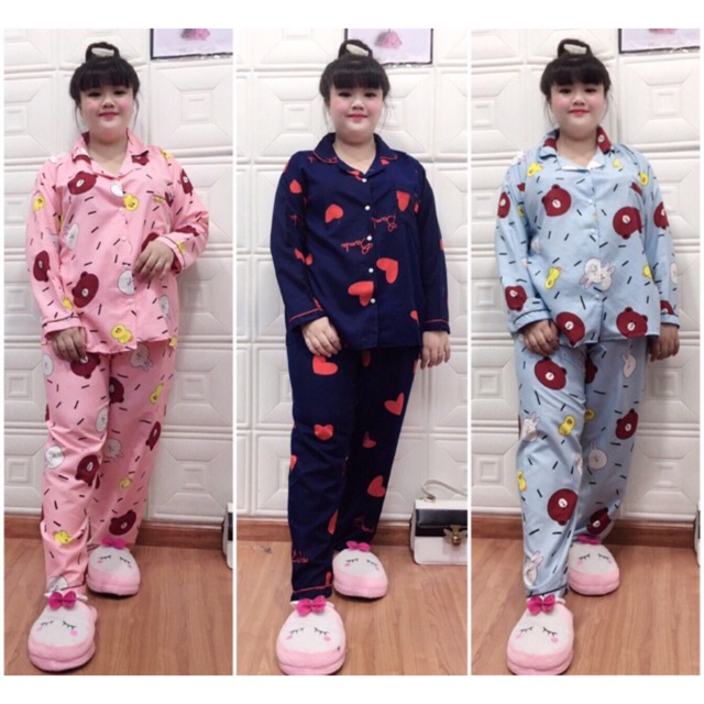 Bộ đồ ngủ NAM NỮ BIG SIZE pijama dài bộ đồ bầu mặc nhà chất kate thái thoải mái dễ thương giá rẻ Hanz.vn H46