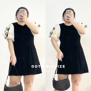 Đầm bigsize thân nhung tay tơ bồng đính nơ (OOTD BIGSIZE 60-85kg)