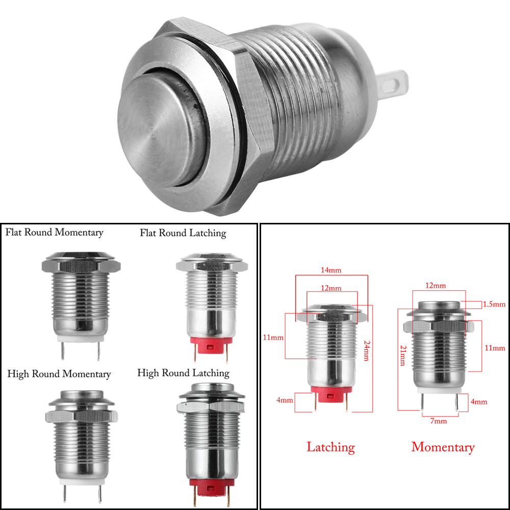 Công Tắc Nút Nhấn Khởi Động Bằng Kim Loại Chống Thấm Nước 12mm 250v