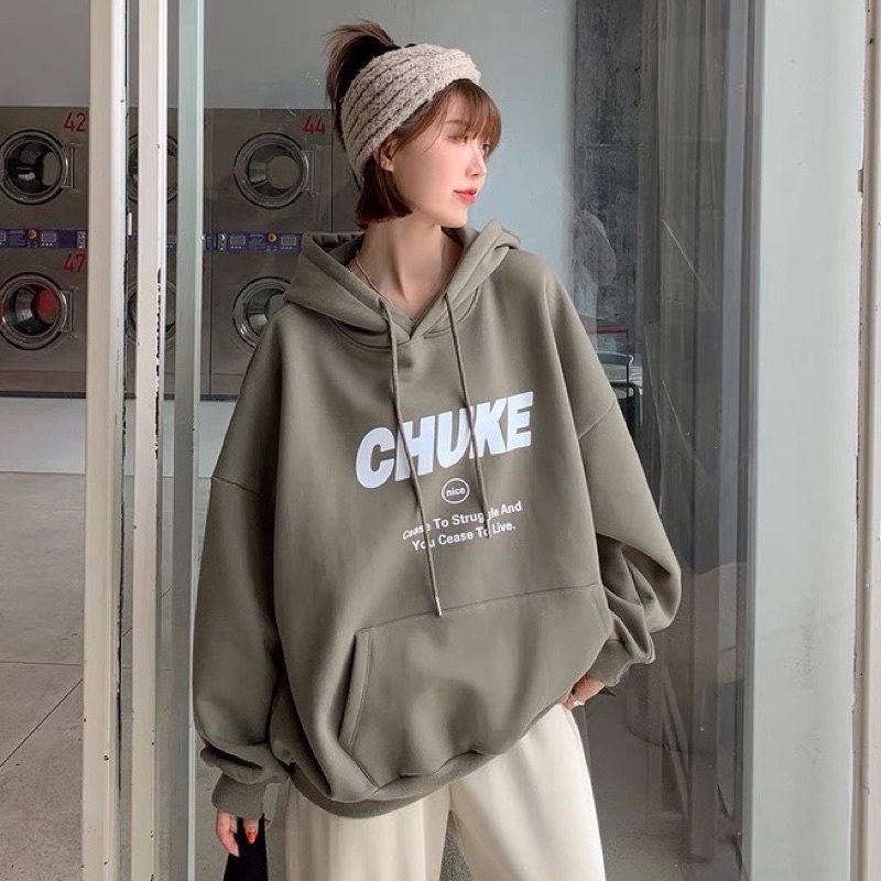 Áo Hoodie CHUKE xanh xám [ FREESHIP]  Sweater nỉ form rộng tay bồng kiểu dáng vintage cá tính Ulzzang
