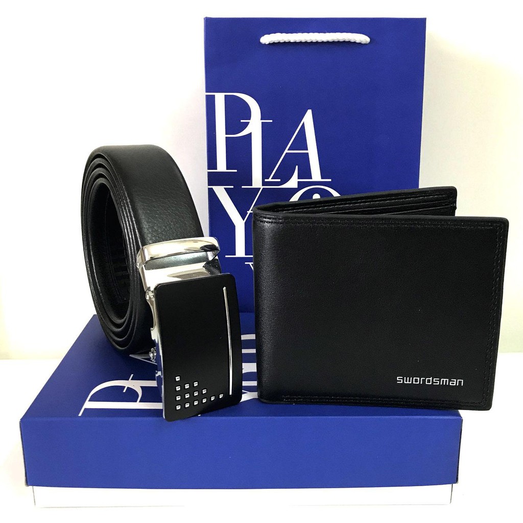 Combo bộ quà tặng thắt lưng mặt đen + ví da nam túi hộp