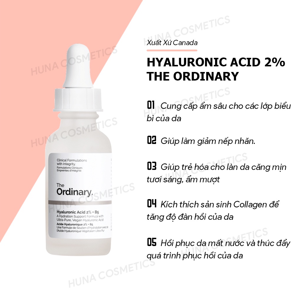 SERUM CẤP NƯỚC, PHỤC HỒI DA THE ORDINARY HYALURONIC ACID 2% + B5 30ML